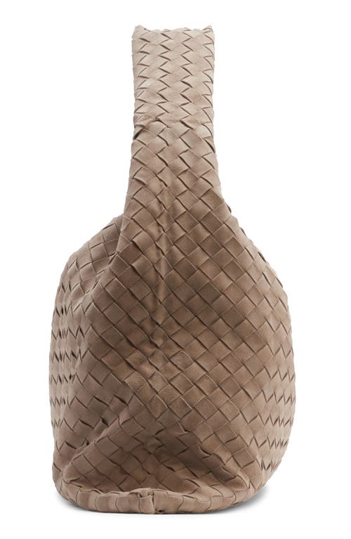 Bottega Veneta Large Hop Intrecciato Suede Hobo Bag In 1550 Mastice-m Brass