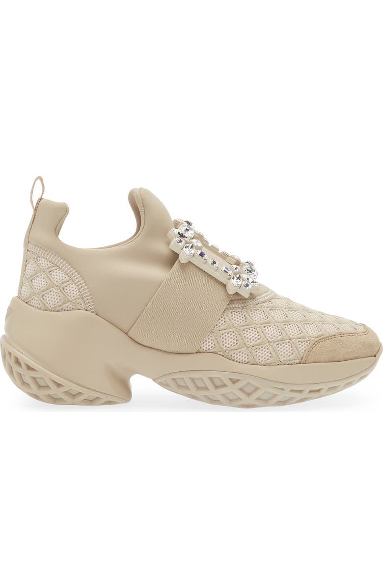 Roger Vivier Viv Run Strass Sneaker, Alternate, color, Natural Beige
