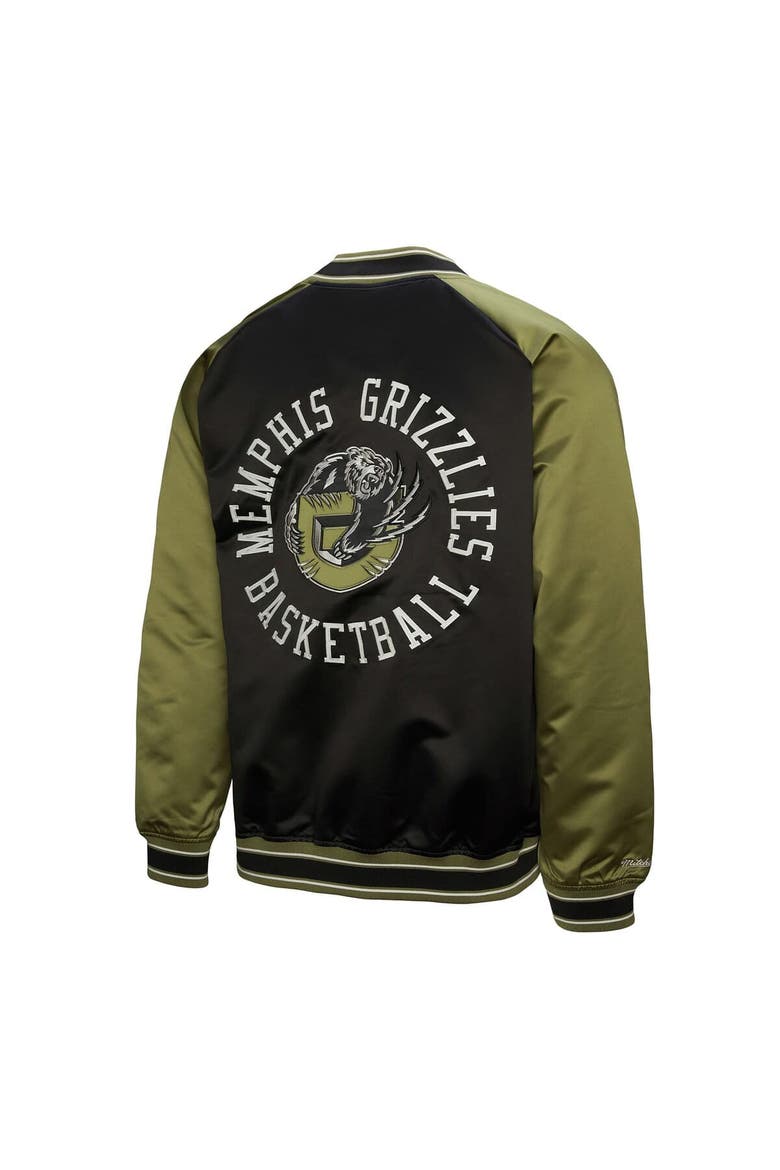 Men's Mitchell & Ness Olive/Black Memphis Grizzlies Clutch Satin Raglan Full-Snap Jacket, Alternate, color, Olive