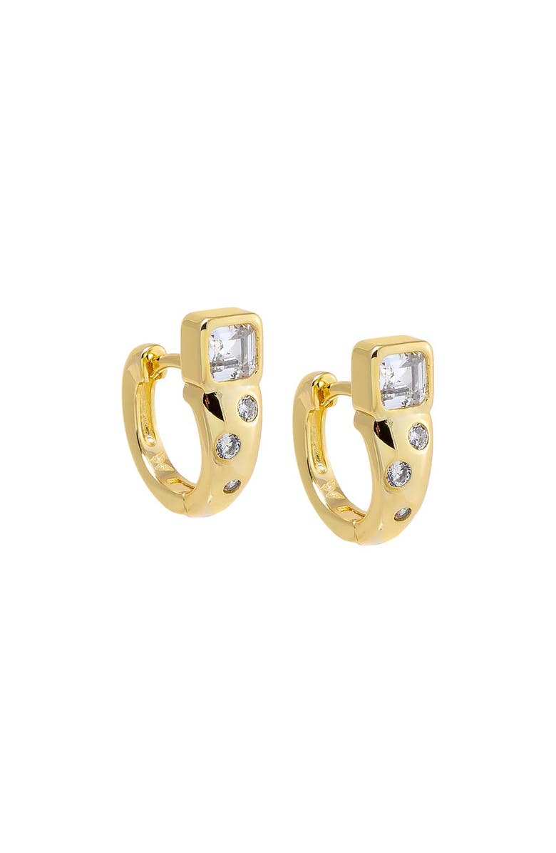 BY ADINA EDEN Chunky CZ Baguette Embedded Bezel Huggie Earring, Main, color, 