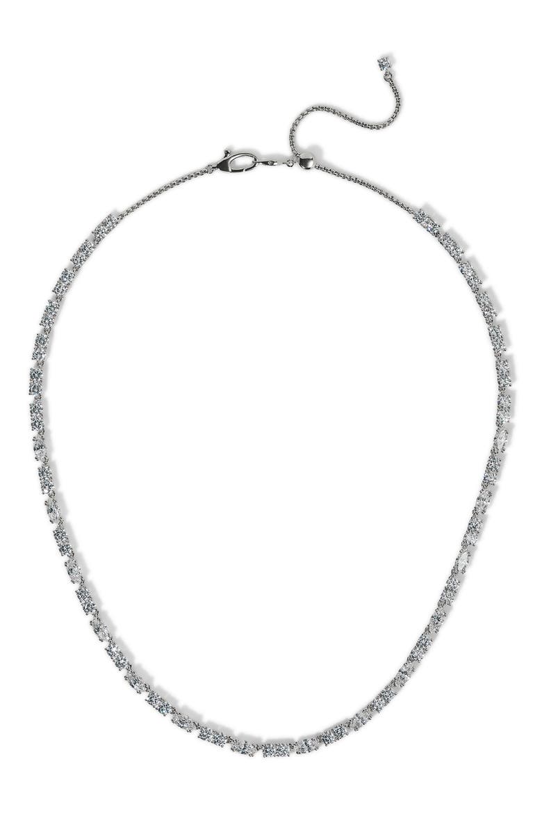 Twinnie Cubic Zirconia Adjustable Collar Necklace, Main, color, RHODIUM