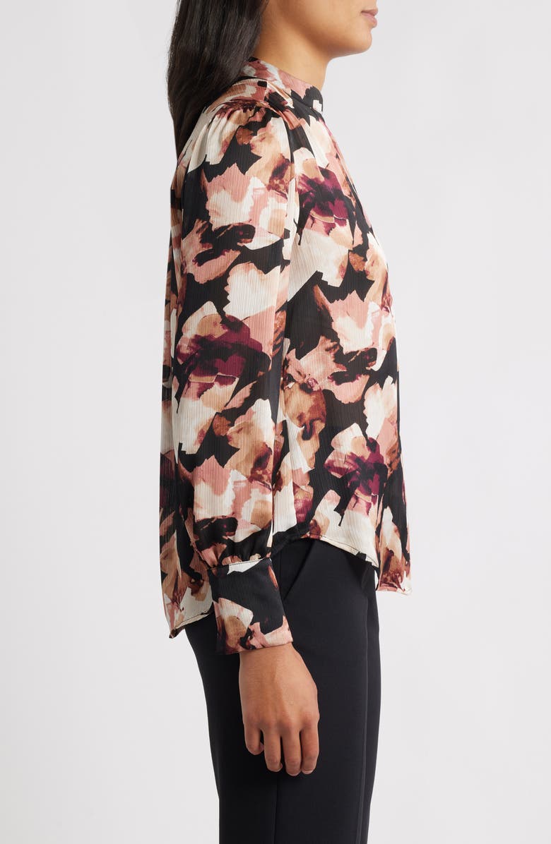 Anne Klein Printed Textured Crepe Long Sleeve Top, Alternate, color, Anne Black Multi