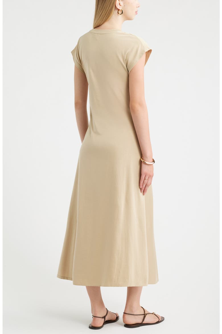 Crew Neck Side Twist Midi T-Shirt Dress, Alternate, color, TAN SAFARI