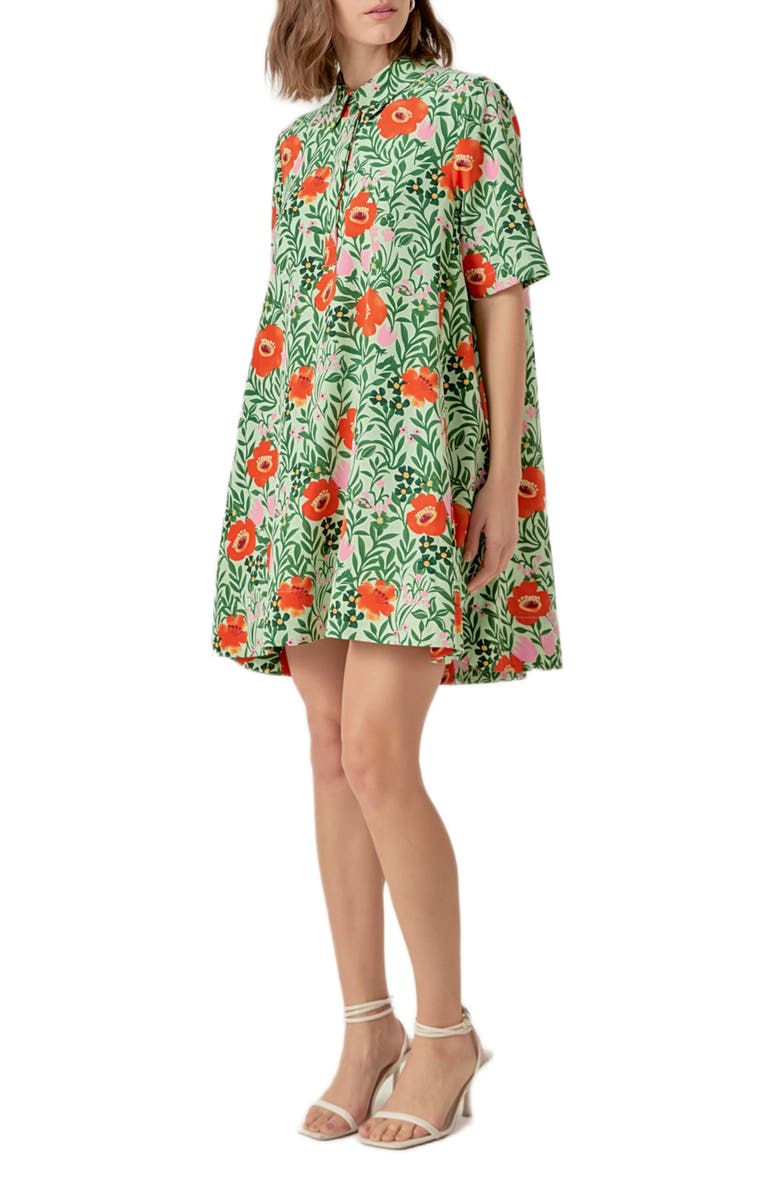 English Factory Floral Short Sleeve Cotton Shirtdress, Alternate, color, Lime Multi