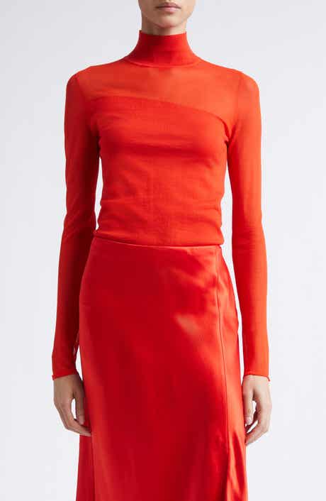 Sheer Inset Merino Wool Turtleneck Sweater