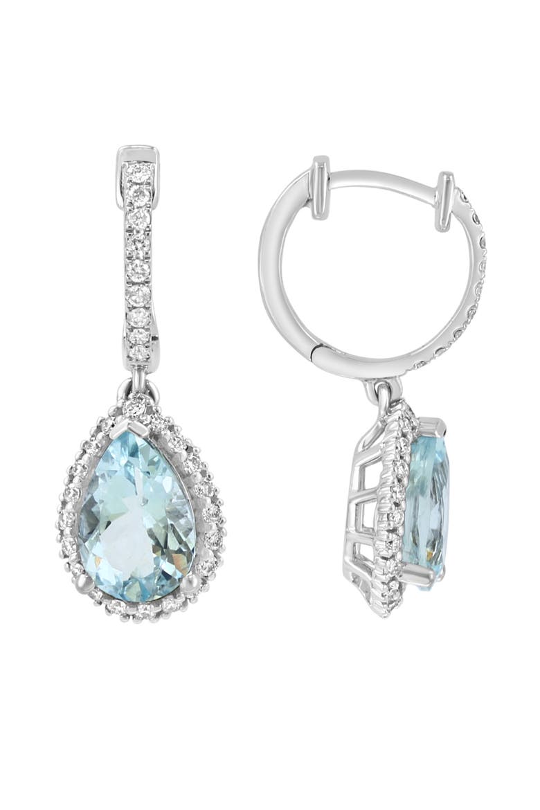 14K White Gold Diamond Pear Aquamarine Drop Earrings, Alternate, color, 14K Gold