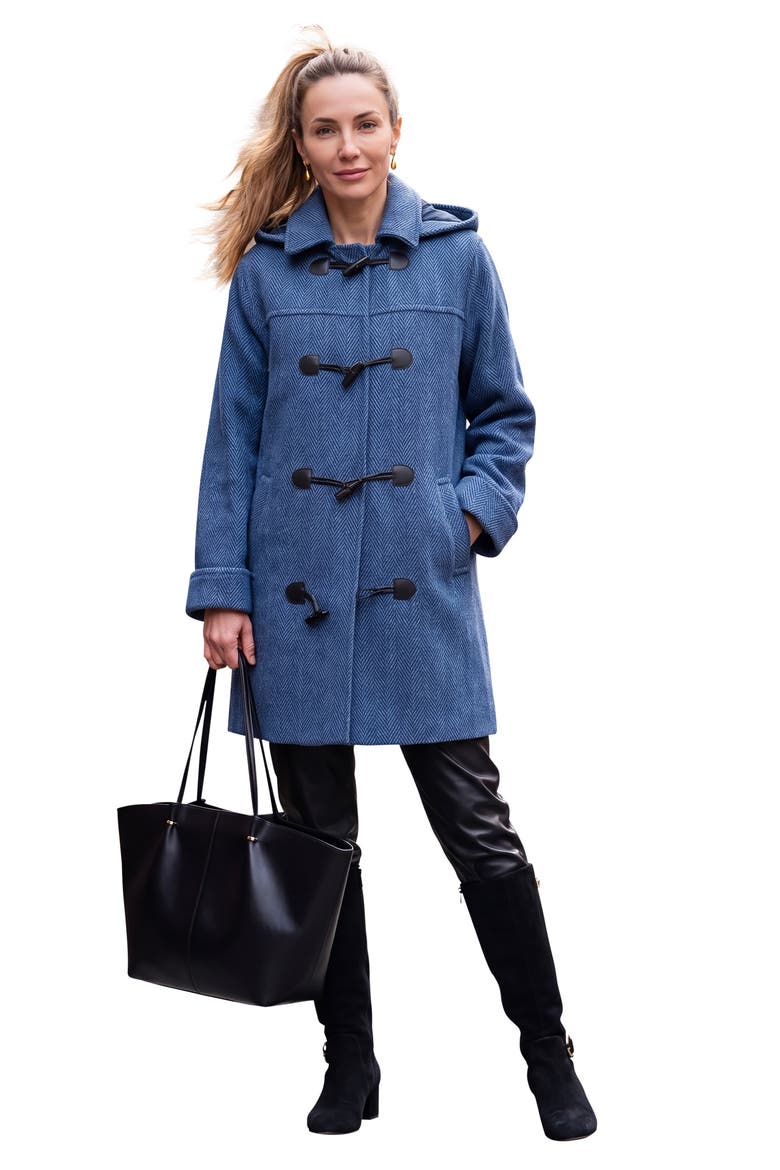 Hooded Toggle Wool Coat, Main, color, EVENING BLUE HERRINGBONE