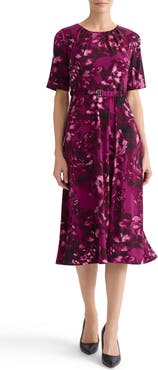 KASPER Floral Belted A-Line Dress