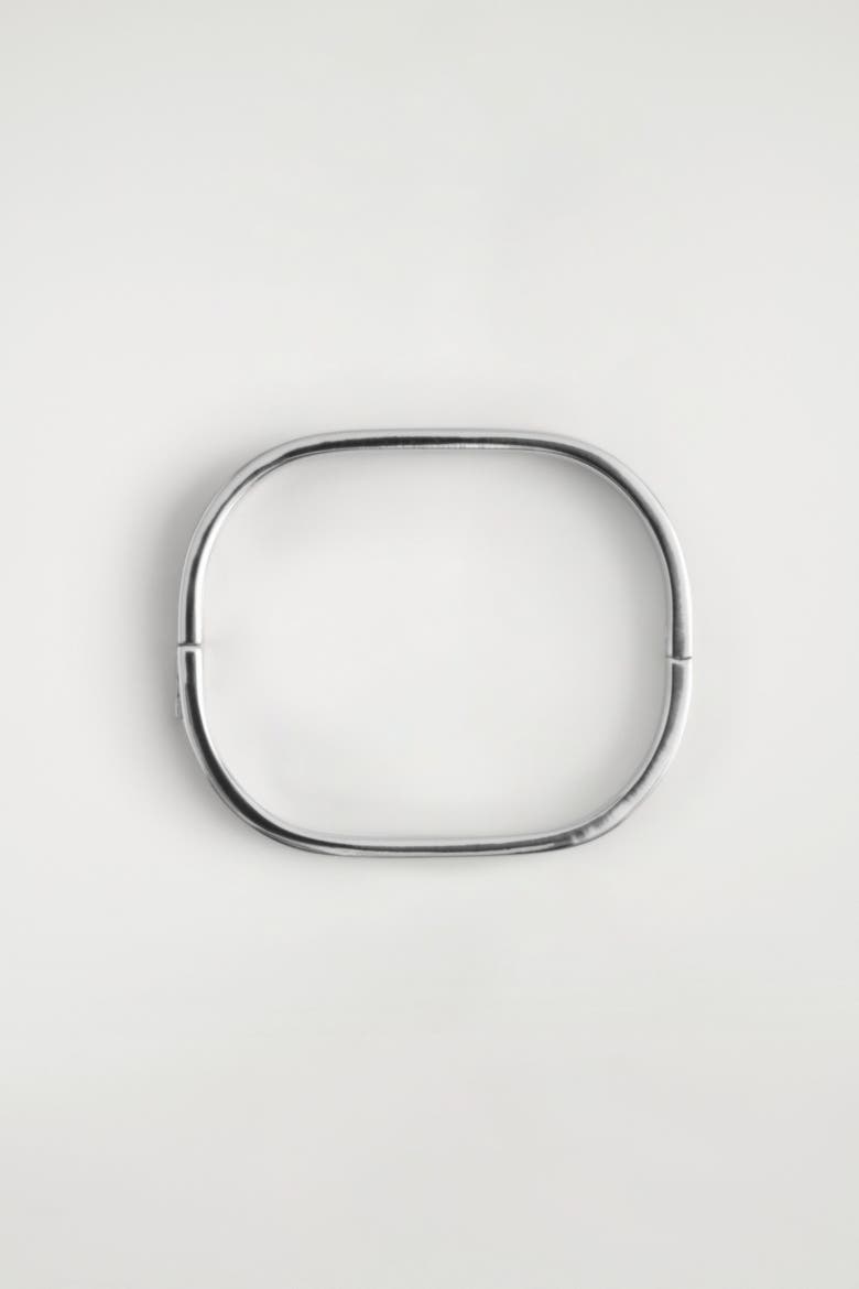 Curved Rectangular Bangle, Alternate, color, SILVER