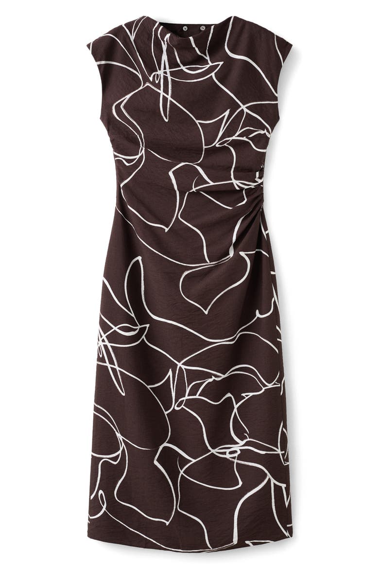 Print Ruched Midi Dress, Alternate, color, BROWN