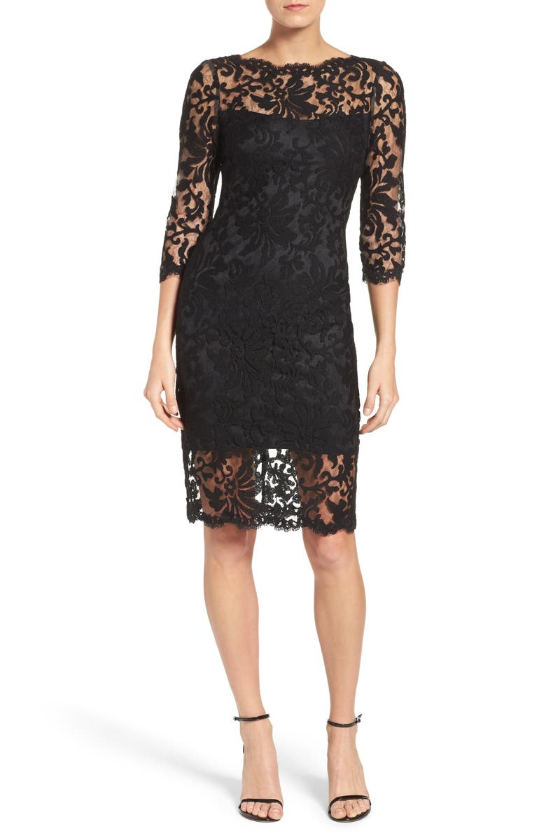 Tadashi Shoji Embroidered Lace Sheath Dress, Alternate, color, Black