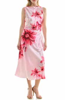 bebe Shirred Side Satin Midi Dress