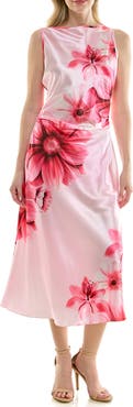 bebe Shirred Side Satin Midi Dress
