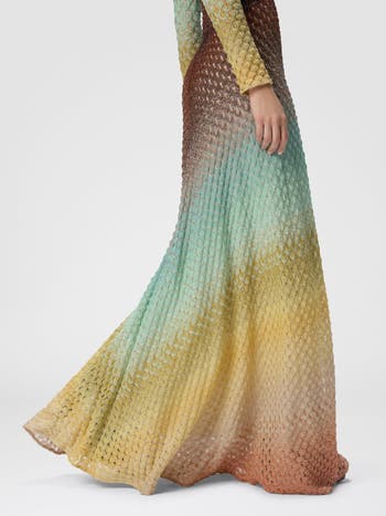 Flared Dégradé Long Dress With V-neck