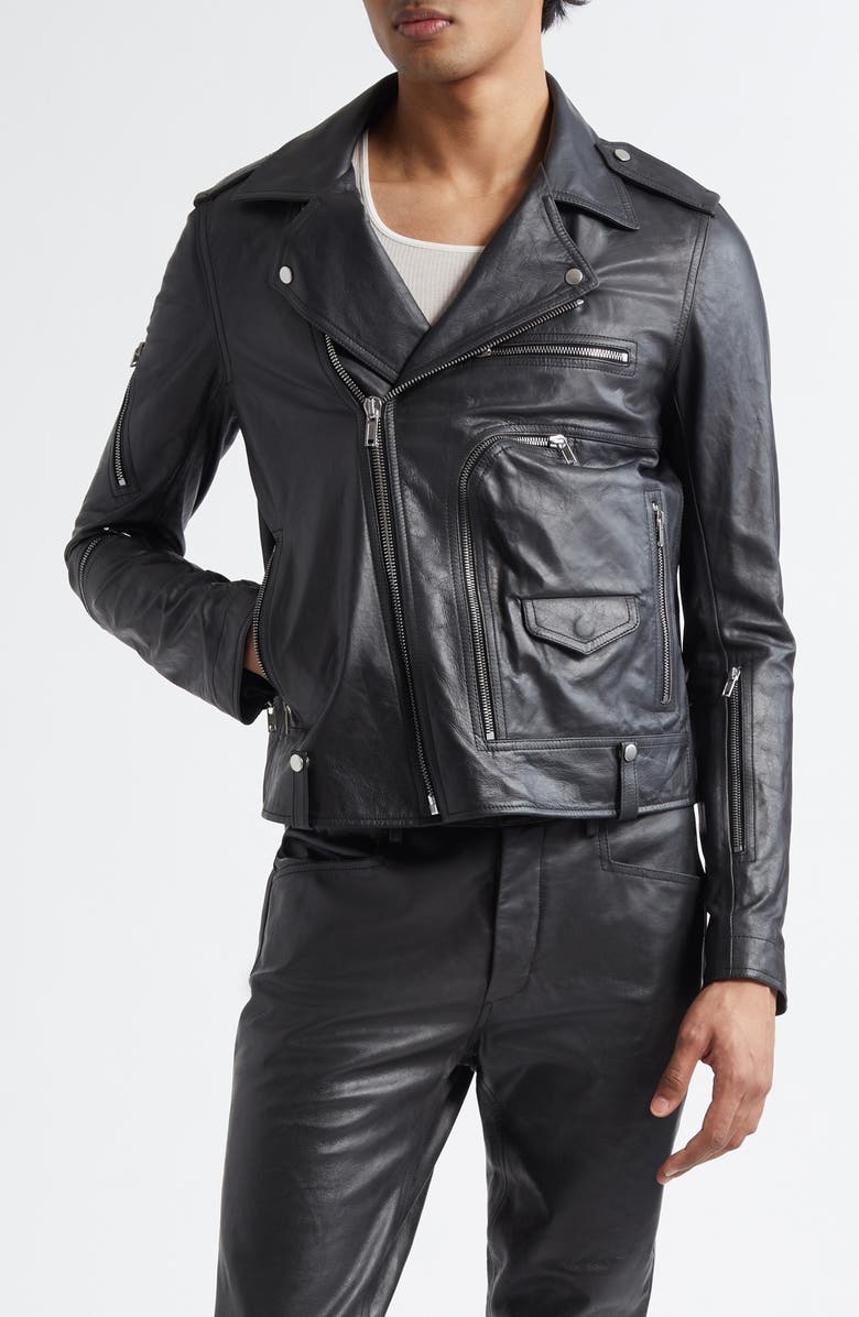 Rick Owens Hollywood Bauhaus Stooges Leather Jacket, Main, color, Black