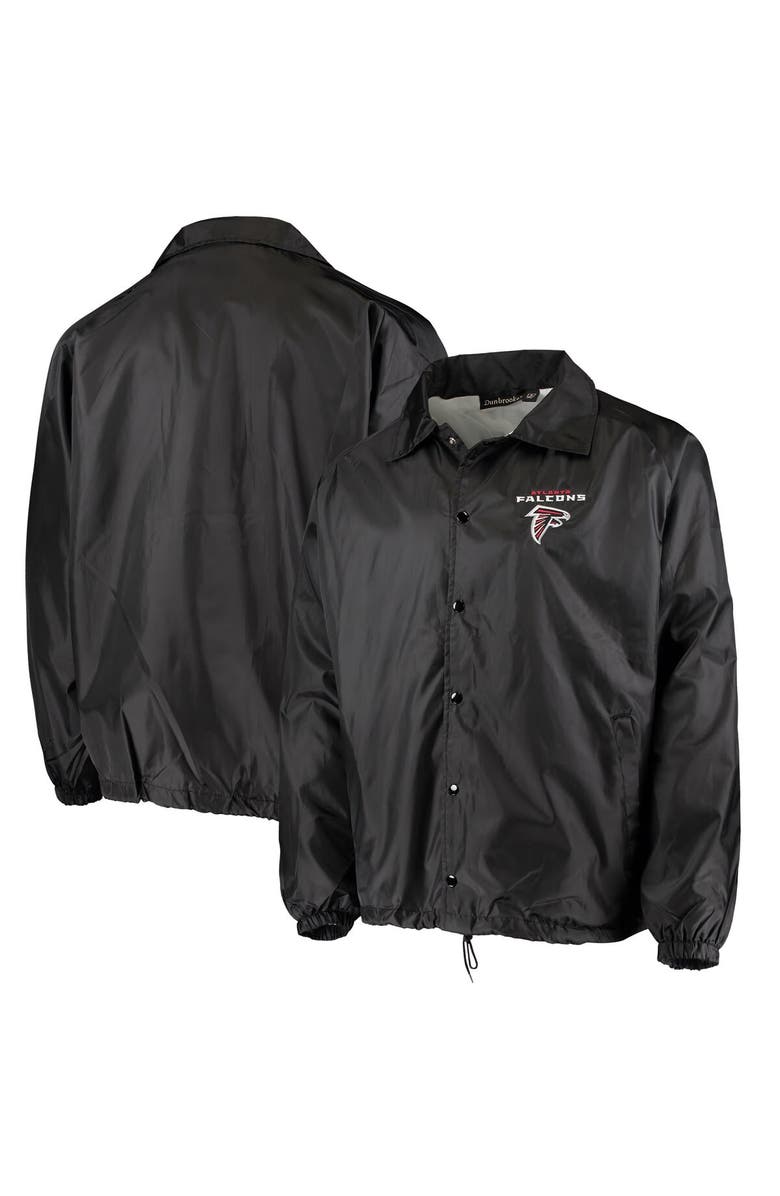 DUNBROOKE Men's Black Atlanta Falcons Coaches Classic Raglan Full-Snap Windbreaker Jacket, Alternate, color, 