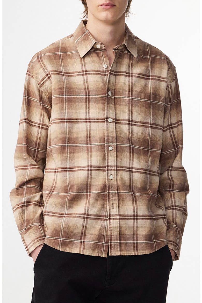 Deon 5465 Organic Cotton Button-Up Shirt, Main, color, CAMEL CHECK