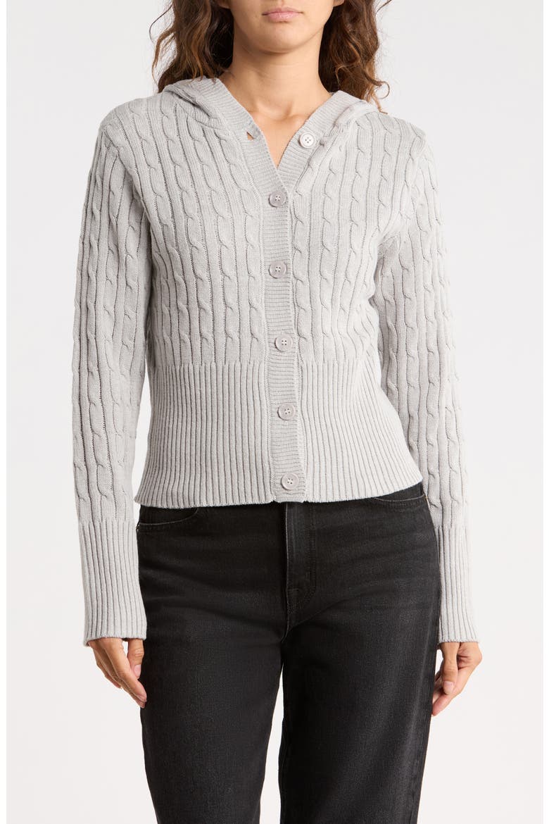 Cable Hoodie Cardigan, Main, color, LIGHT GREY HEATHER
