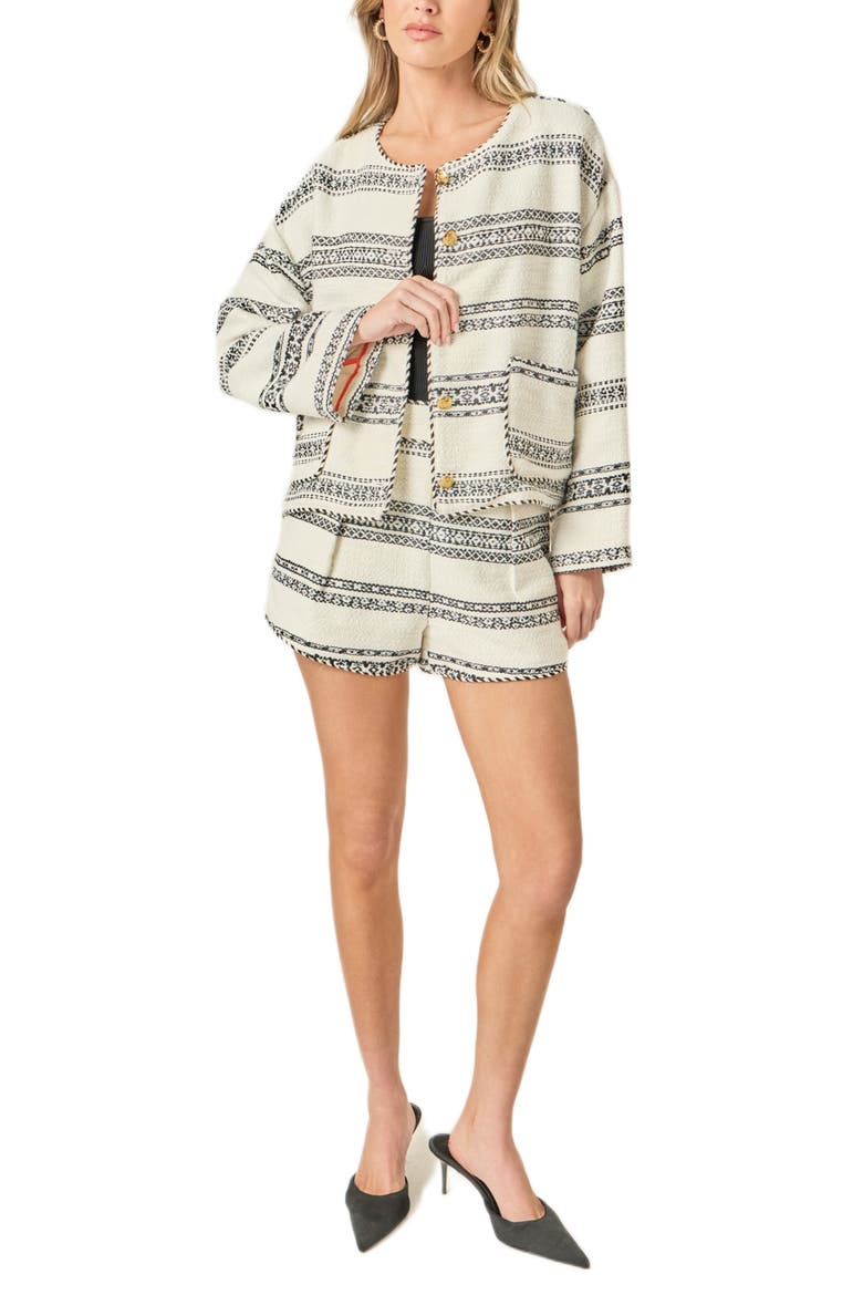 Stripe Tweed Cardigan, Alternate, color, WHITE/ BLACK