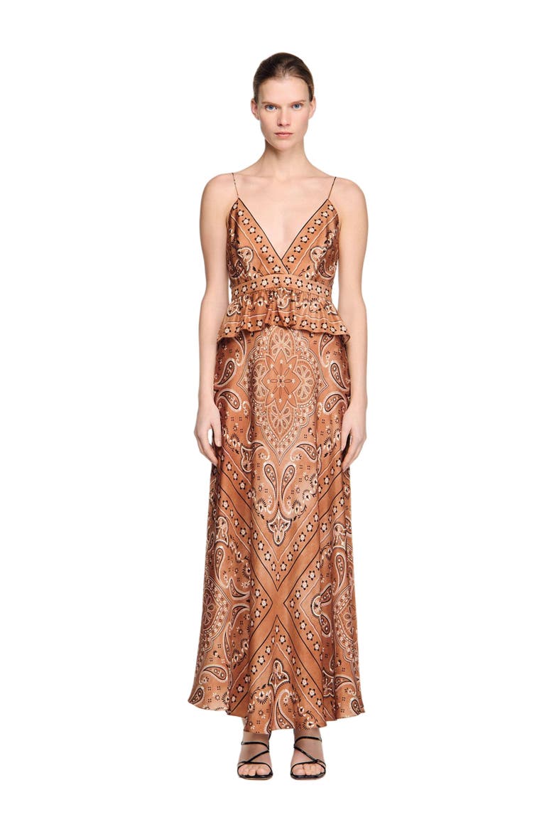 Bandana-print maxi dress, Main, color, Brown / black