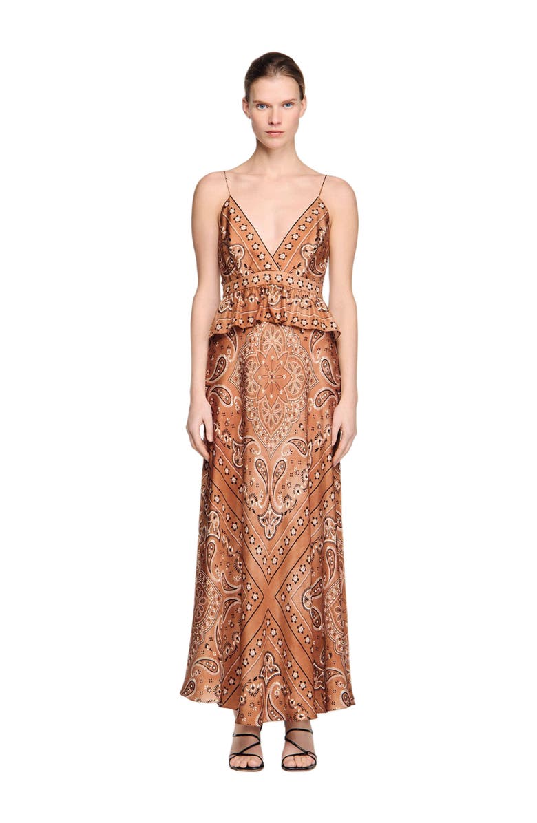 SANDRO Bandana-print maxi dress, Main, color, Brown / Black