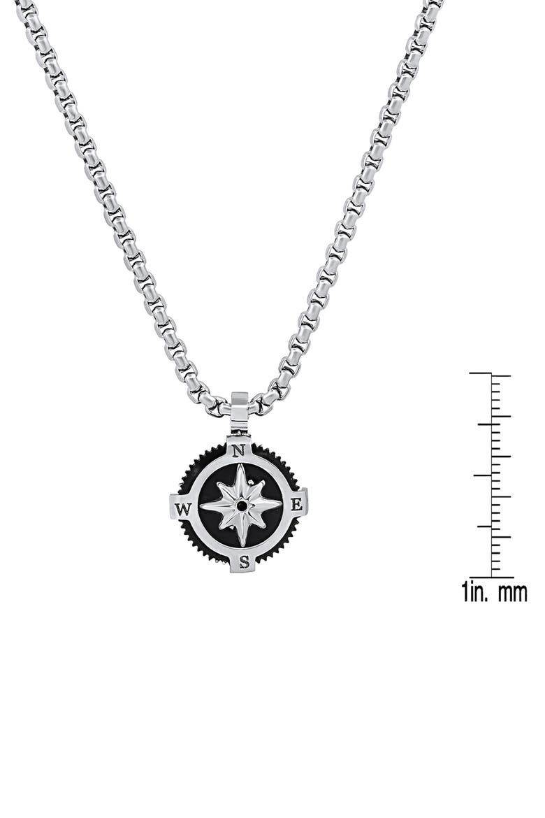 Men's Black Enamel Compass Pendant Necklace, Alternate, color, SILVER/ BLACK