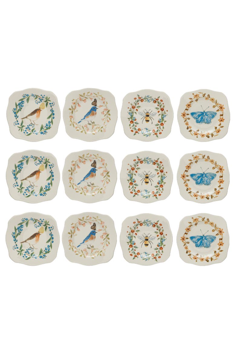 Plates with Fauna and Scalloped Edge, Main, color, White