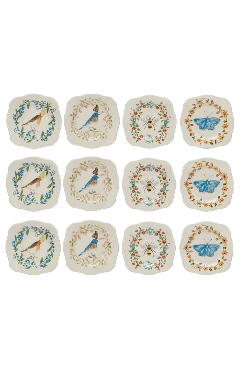 Storied Home Plates with Fauna and Scalloped Edge, Main, color, White