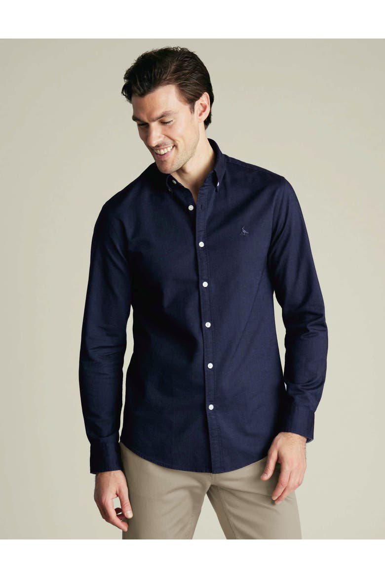 Plain button-down stretch washed Oxford shirt, Main, color, Ink Blue