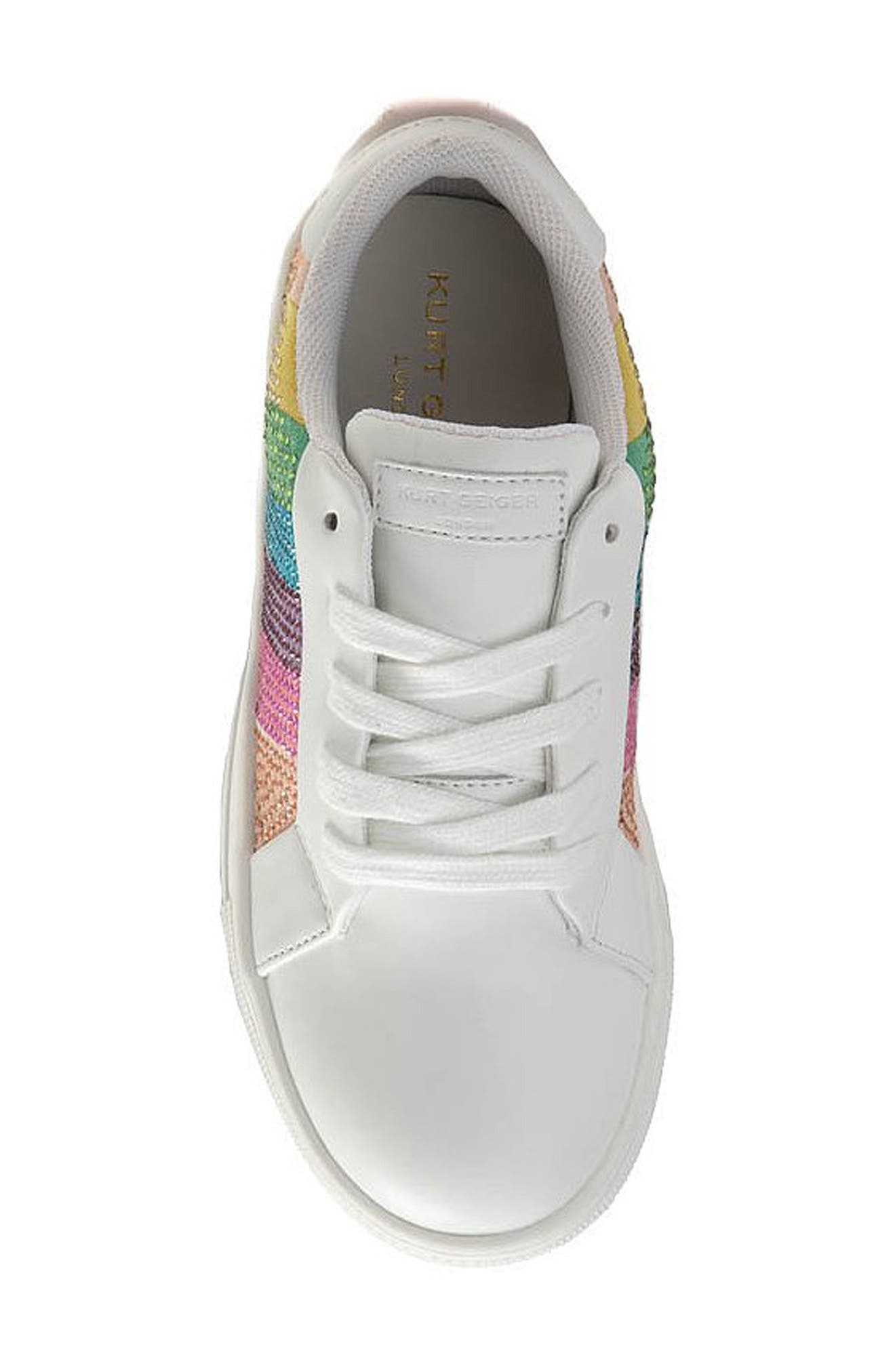 Kurt Geiger London Kids' Mini Lane Stripe Crystal Sneaker, Alternate, color, White Multi