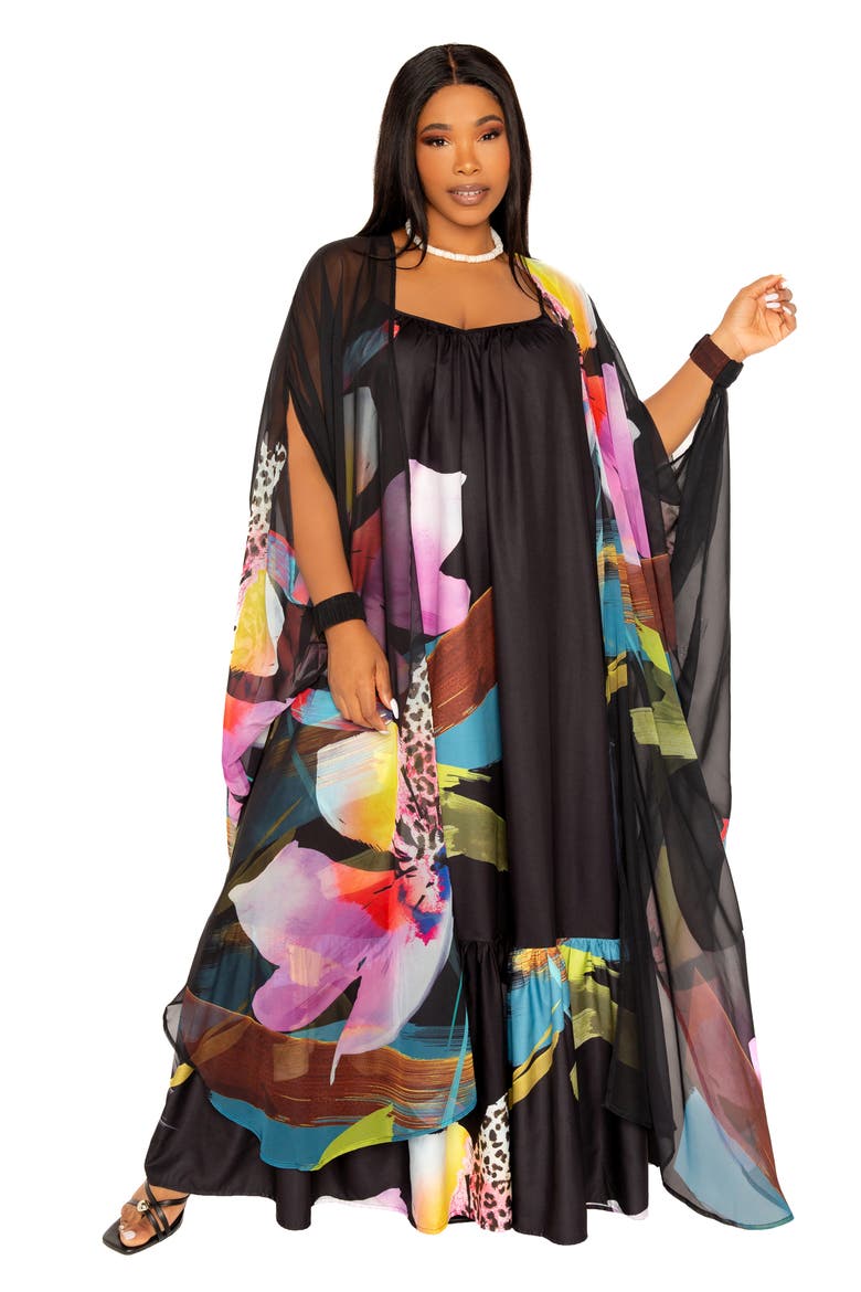 Floral Robe with Wristband, Alternate, color, BLACK MULTI
