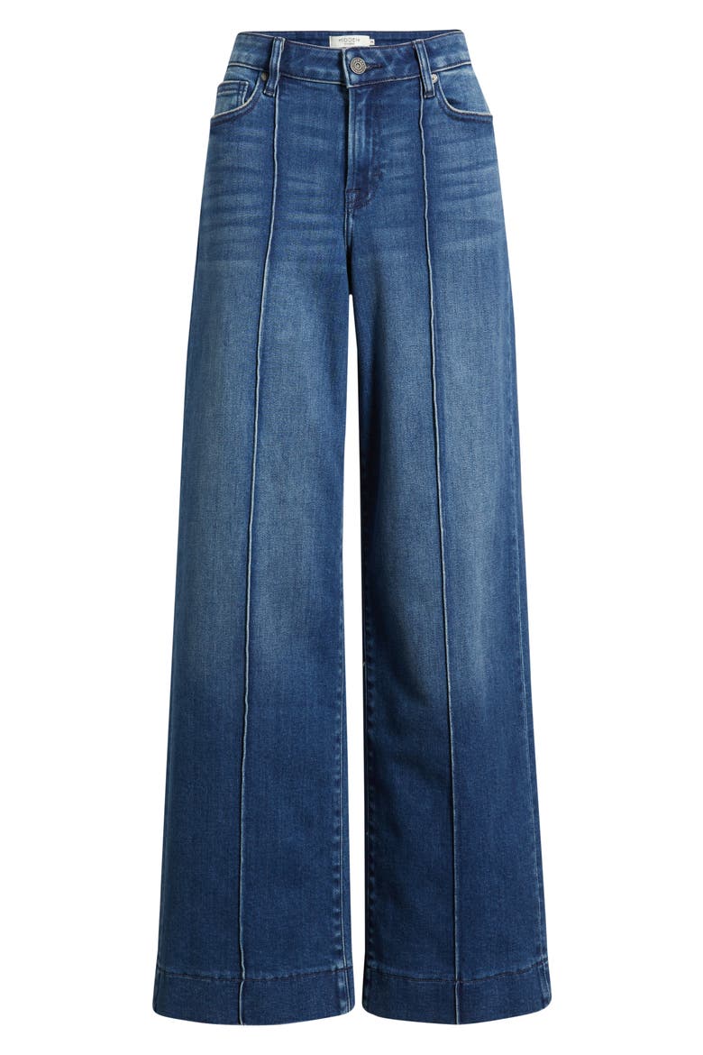 Pintuck High Waist Wide Leg Jeans, Alternate, color, DARK WASH