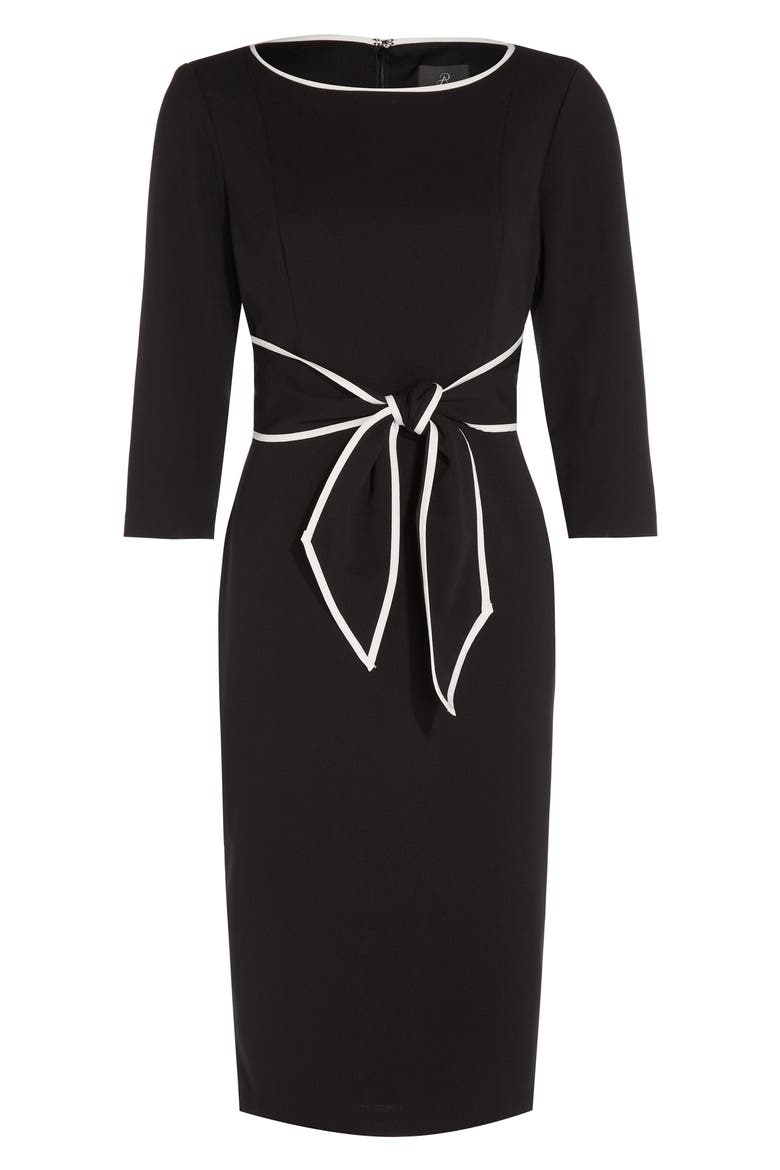 Tipped Tie Waist Crepe Dress, Alternate, color, BLACK/ IVORY