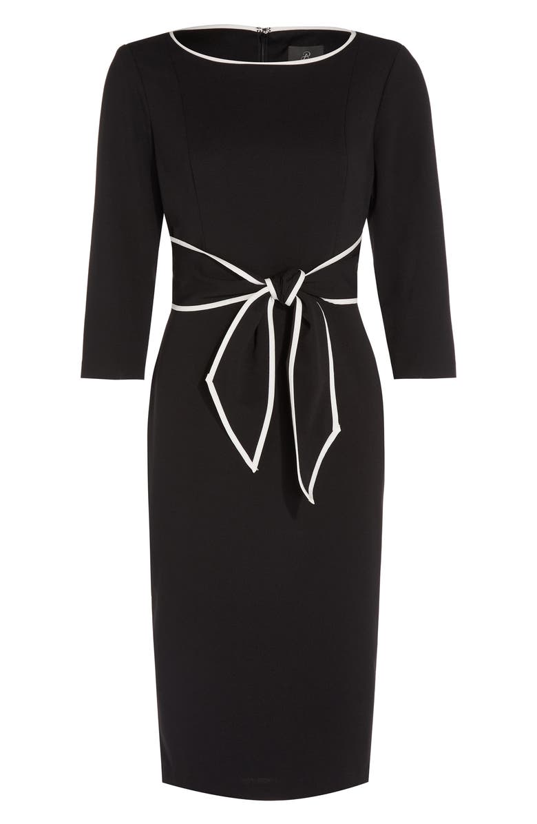 Adrianna Papell Tipped Tie Waist Crepe Dress, Alternate, color, Black/ Ivory