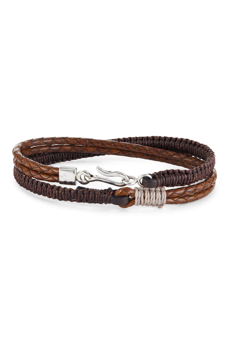 Men's Double Wrapped Braided Leather Bracelet, Main, color, DARK BROWN