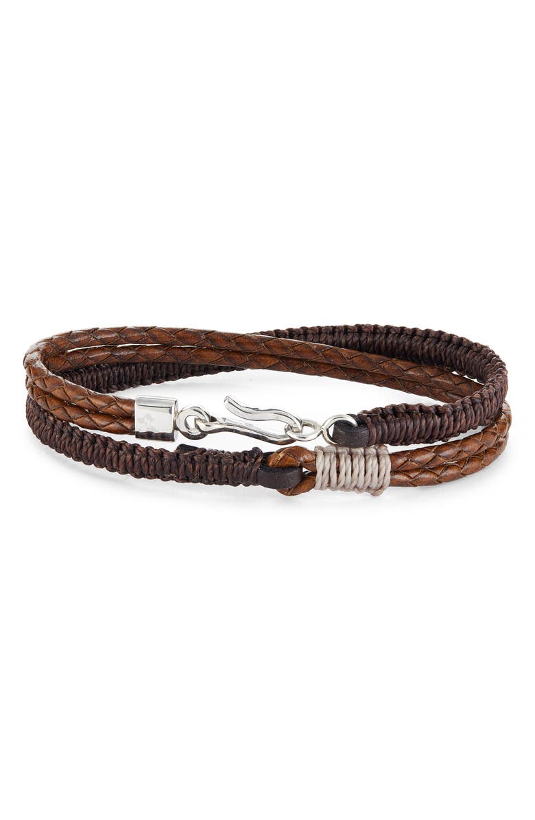 Caputo & Co. Men's Double Wrapped Braided Leather Bracelet, Main, color, Dark Brown