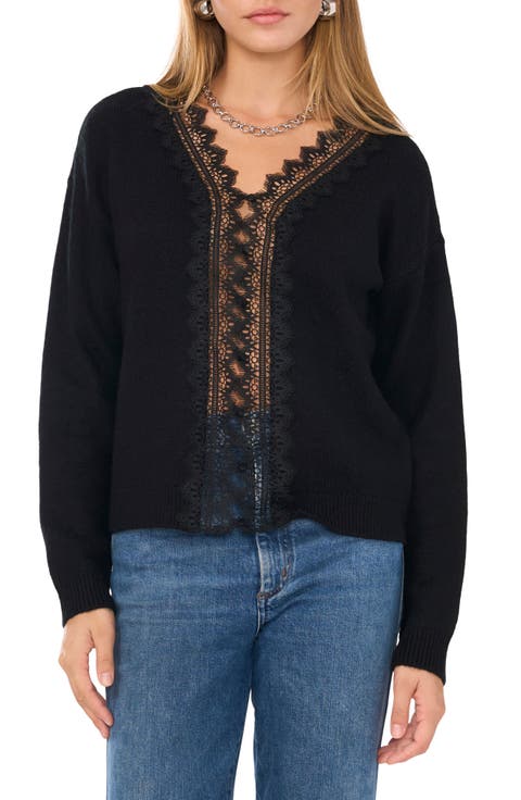 Lace Detail V-Neck Sweater