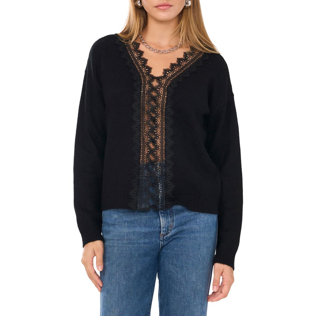 1.STATE Lace Detail V-Neck Sweater in Rich Black