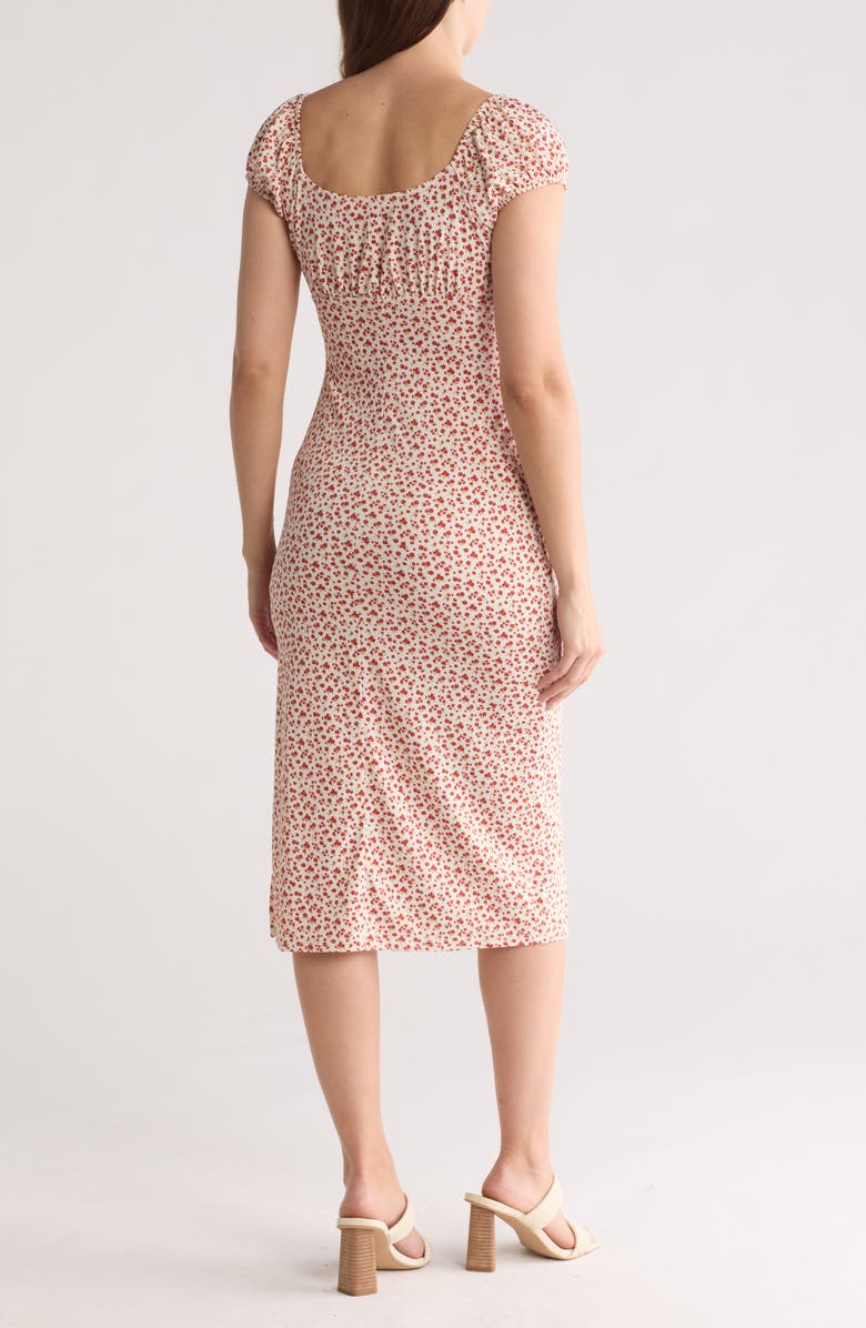 Lush Floral Print Puff Sleeve Midi Dress, Alternate, color, Cream Red