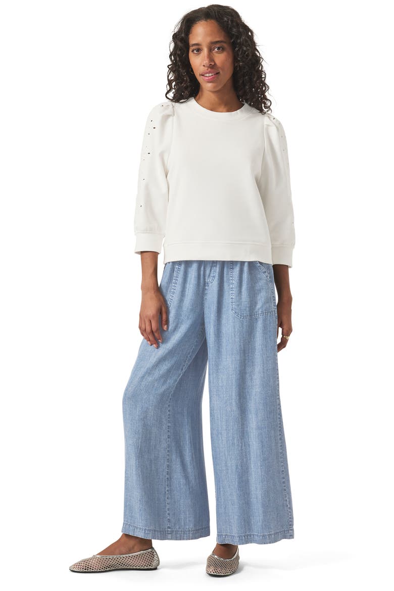 Rory Embroidered Eyelet Sleeve Sweatshirt, Alternate, color, MOONSTONE