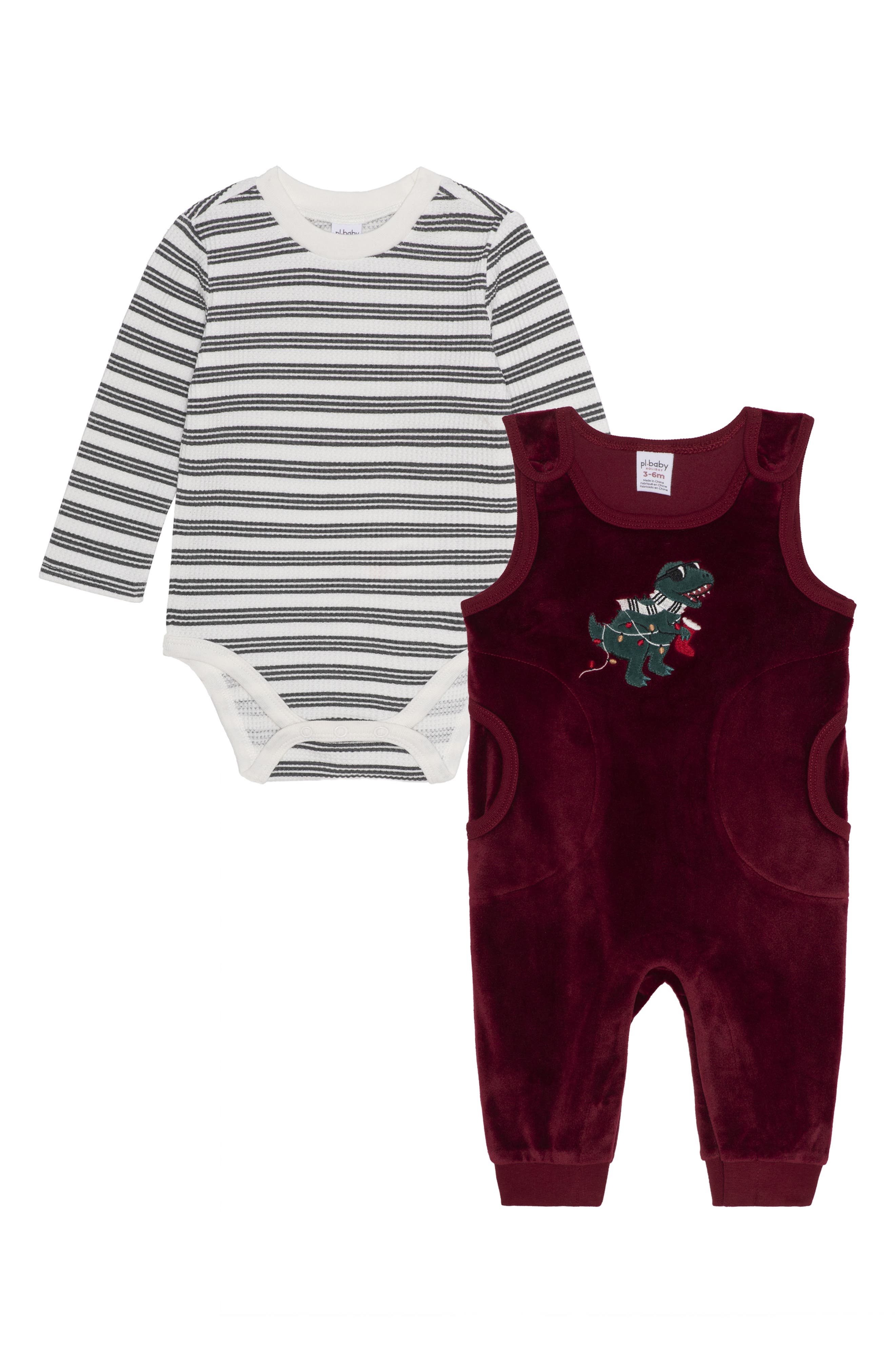 PL Baby by Petit Lem Christmas Dinosaur Romper & Bodysuit Set