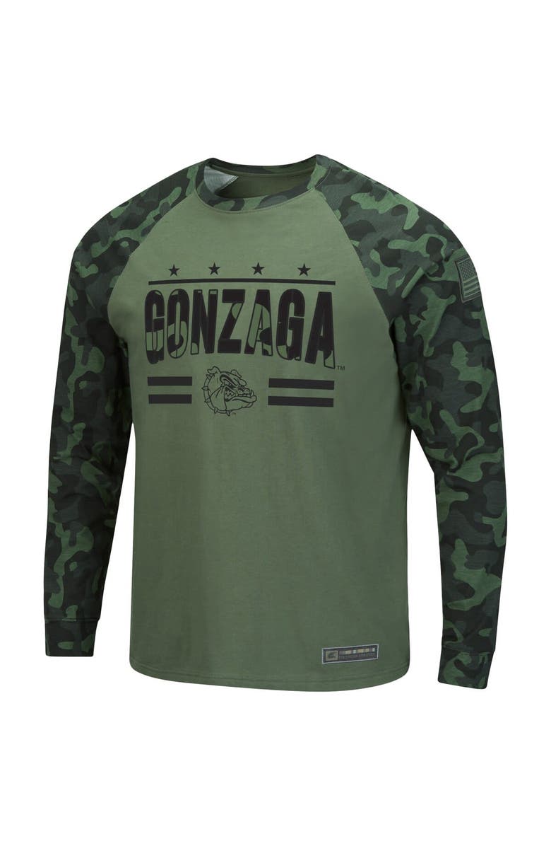 COLOSSEUM Men's Colosseum Olive/Camo Gonzaga Bulldogs OHT Military Appreciation Slim-Fit Raglan Long Sleeve T-Shirt, Alternate, color, 