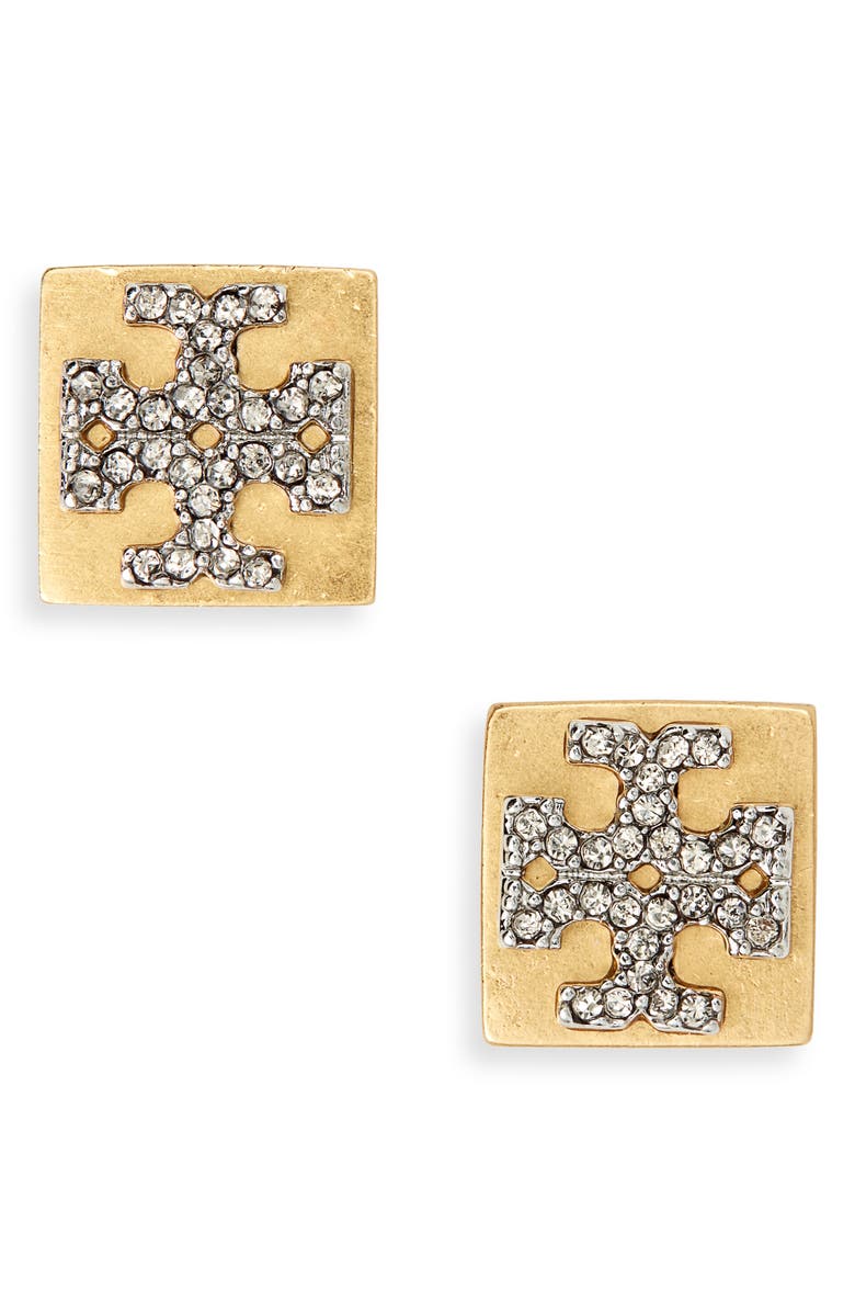 Tory Burch Block-T Crystal Logo Stud Earrings, Main, color,