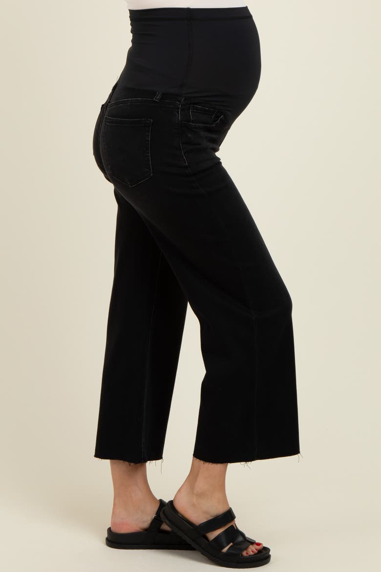 Raw Hem Cropped Wide Leg Maternity Jeans, Alternate, color, Black