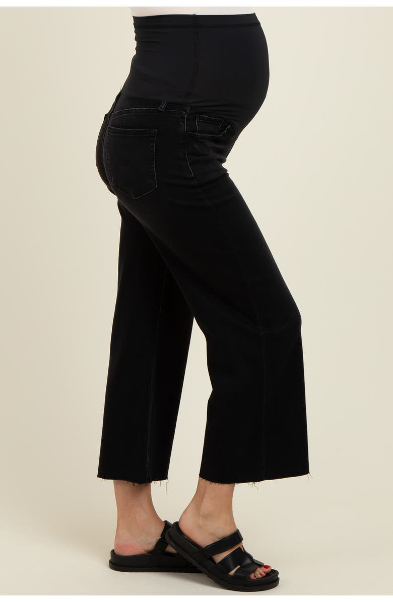 PinkBlush Raw Hem Cropped Wide Leg Maternity Jeans, Alternate, color, Black