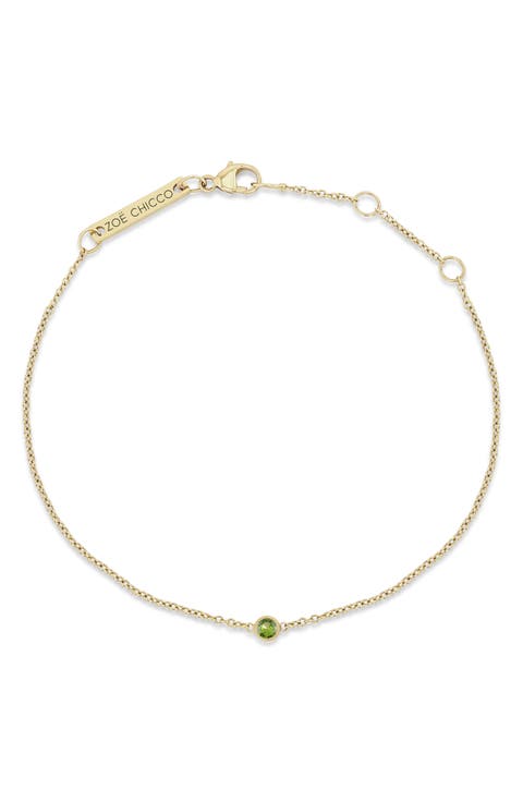 14K Gold Bezel Gemstone Pendant Bracelet