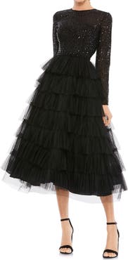 Mac Duggal Sequined Layered Tulle A-Line Cocktail Dress