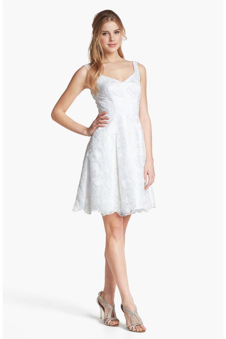 Embroidered Organza Fit & Flare Dress, Main, color, IVORY