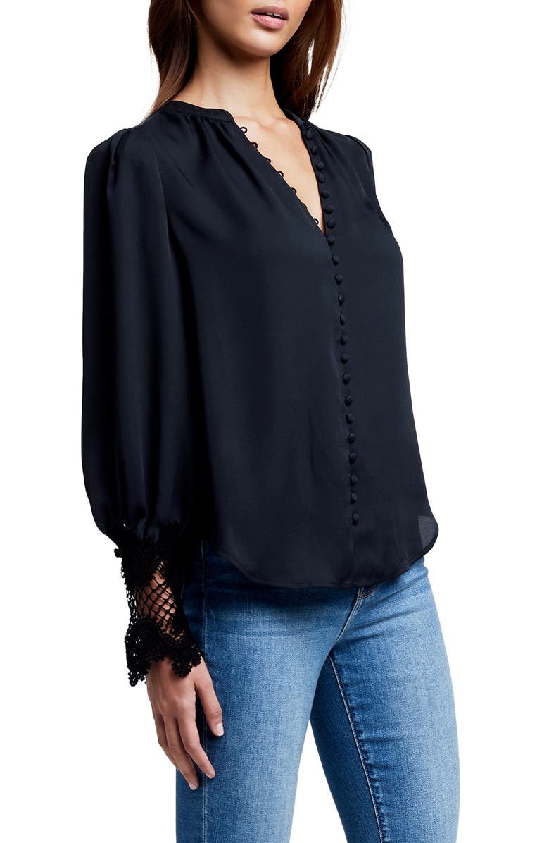 L'AGENCE Ava Lace Cuff Button-Up Blouse, Alternate, color, 