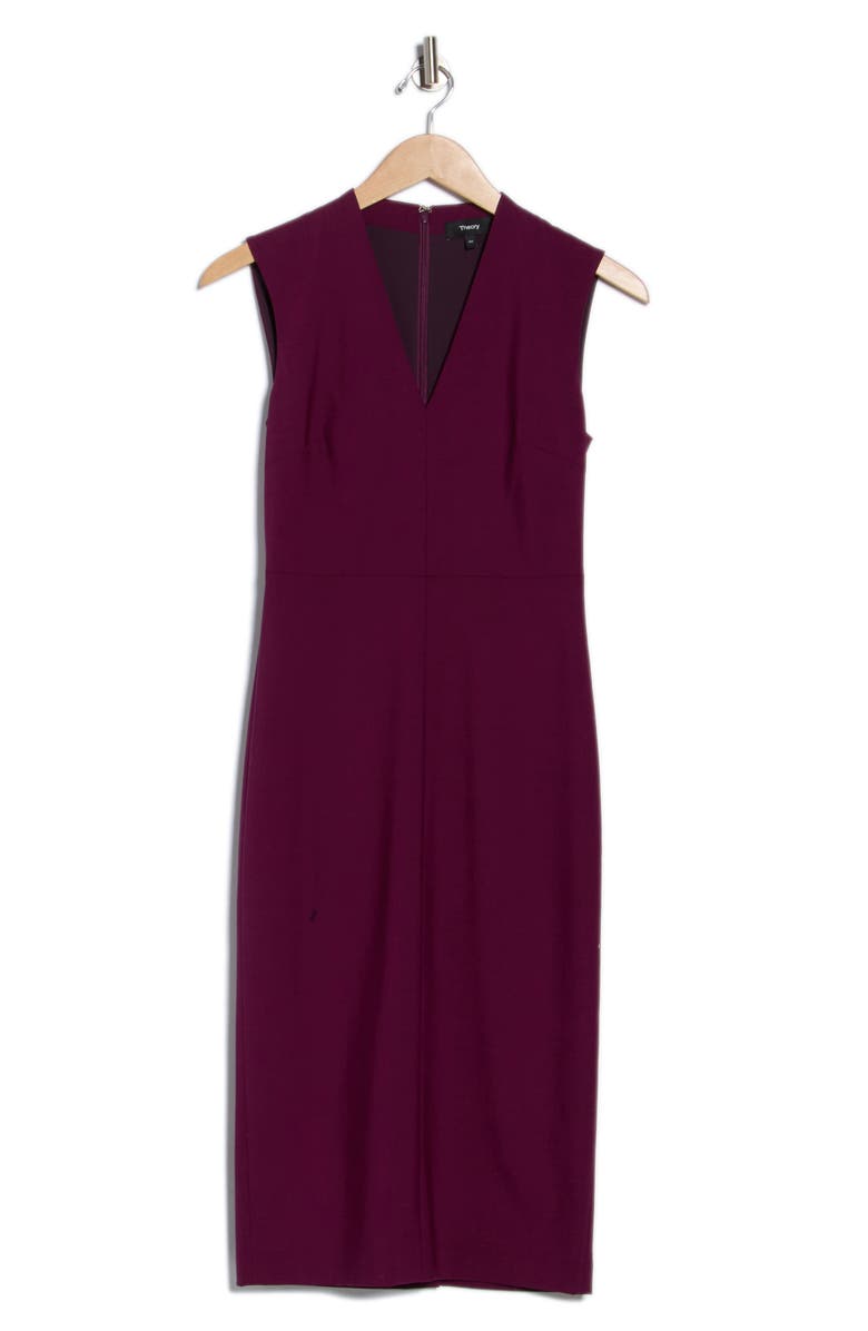 Theory Stretch Virgin Wool Sleeveless Midi Dress, Alternate, color, Sangria